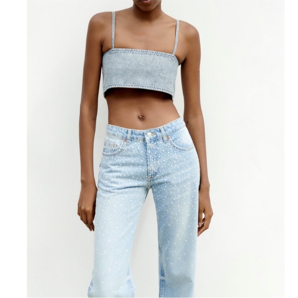 Zara Women's Pearl TRF Wide Leg Light Blue Jeans